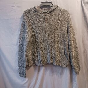 Gray Cable Knit Hooded Sweater
